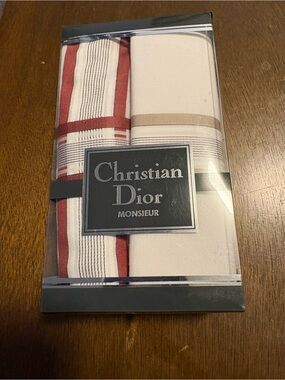 Christian Dior Men's Pocket Squares - White, Red, Beige